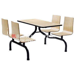 Wholesale modern school canteen restaurant furniture wooden 4 seats dining cafeteria table and chair set