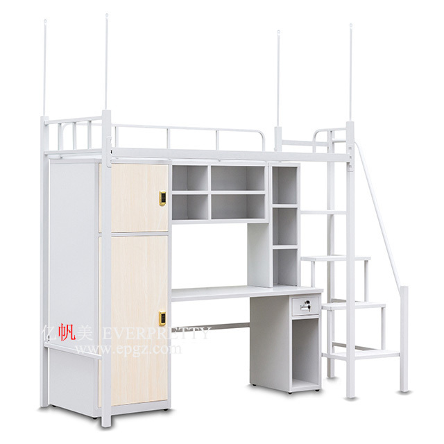 Modern furniture metal frame bunk bed with desk and wardrobe