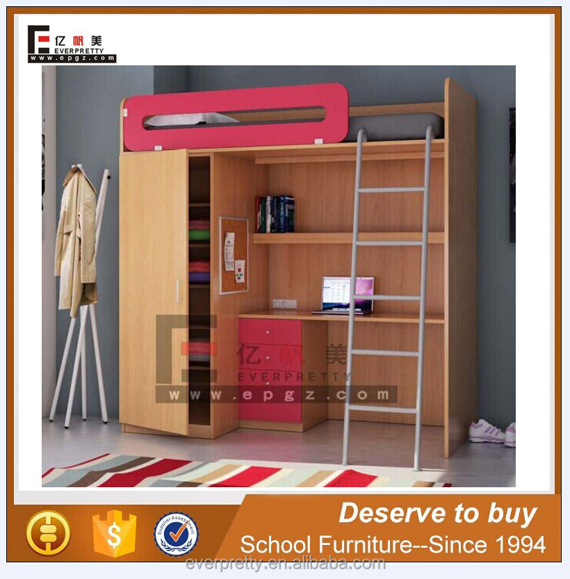 Modern furniture metal frame bunk bed with desk and wardrobe