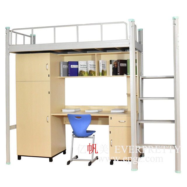 Modern furniture metal frame bunk bed with desk and wardrobe