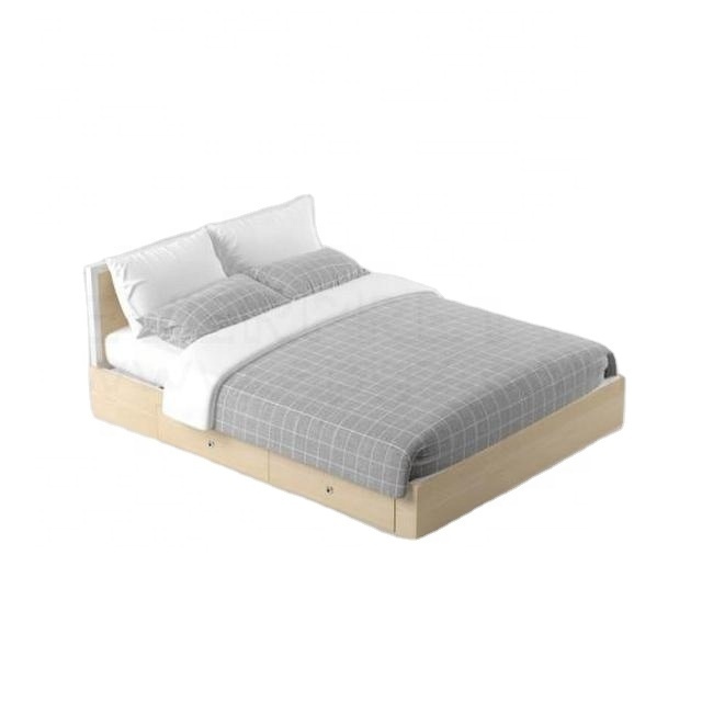 super strong wood frame bed set hotel double bed for school luxury dormitory room and Flat Household  bed