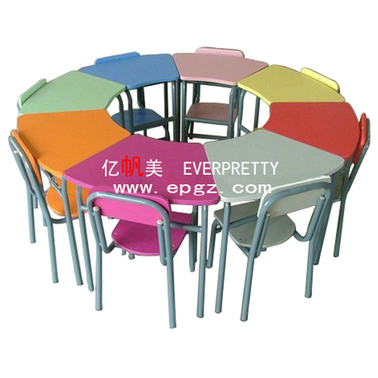 Guangzhou factory circle kids wood table and chair set, preschool chair ...