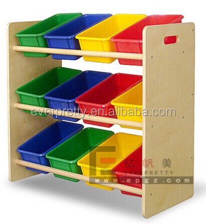 Modern 3 layers children wooden toy storage cabinet daycare center furniture kids cabinet with plastic drawers