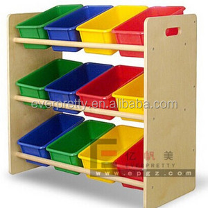 Modern 3 layers children wooden toy storage cabinet daycare center furniture kids cabinet with plastic drawers