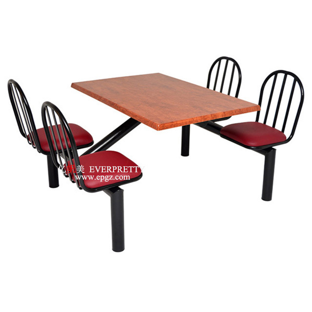 Wholesale modern school canteen restaurant furniture wooden 4 seats dining cafeteria table and chair set