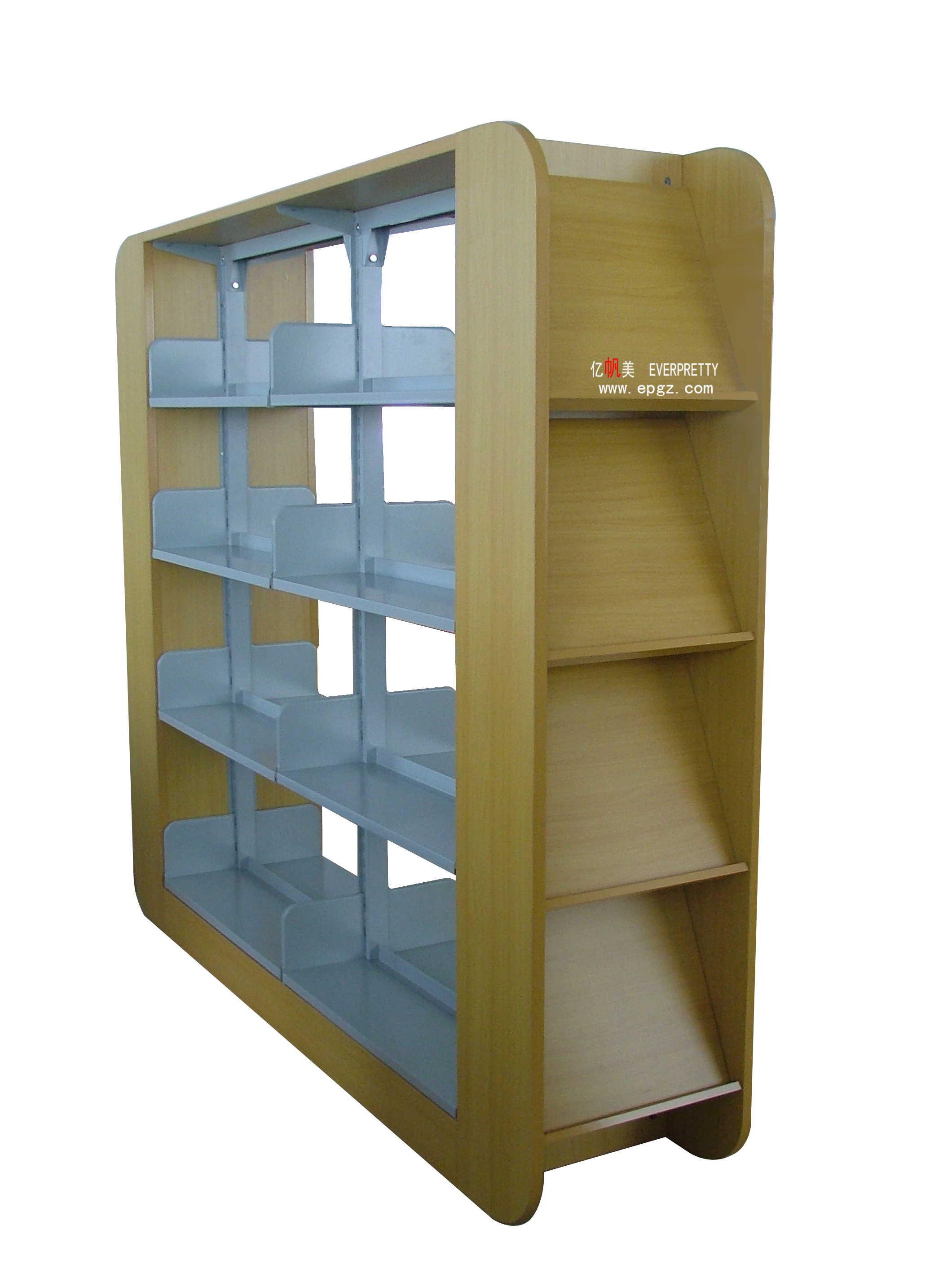 Used Library Furniture 4 Level Double Side Library Metal Bookshelf