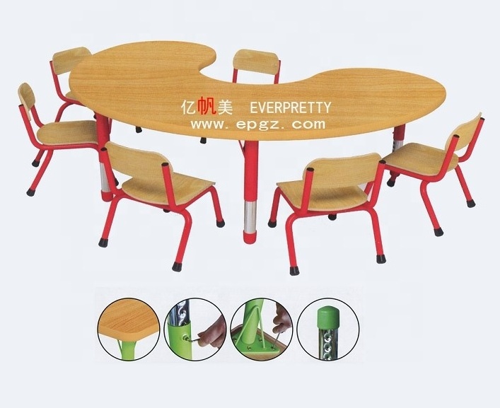 School Kindergarten Furniture Wooden Group-Learning Activity Classroom Children U Shape Desk and Chair Set For Preschool