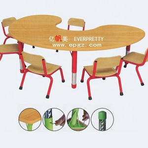 School Kindergarten Furniture Wooden Group-Learning Activity Classroom Children U Shape Desk and Chair Set For Preschool