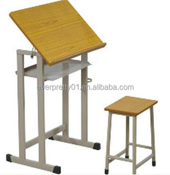 Height Adjustable Classroom Furniture Metal Wooden Drafting Drawing Table for Sale