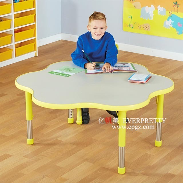 Flower Shape Kids Desk and Chair for Classroom Furniture Nursery Height Adjustable Table and Wooden Chair for Children