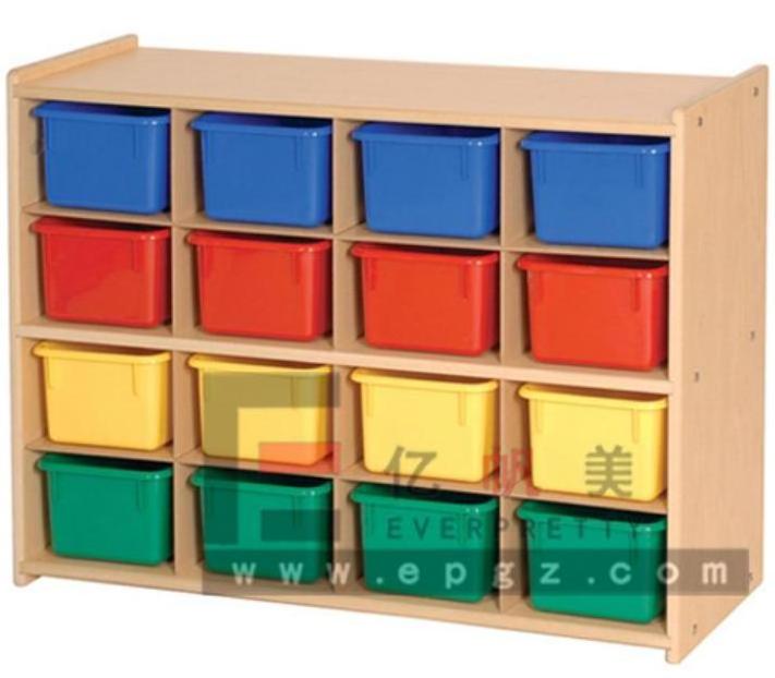 Modern Daycare Center Furniture 4 Layers Children Wooden Toy Storage Cabinets with Plastic Drawers