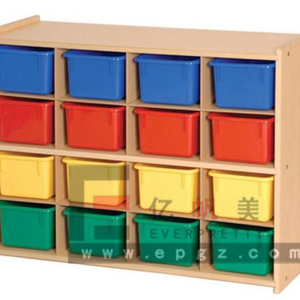 Modern Daycare Center Furniture 4 Layers Children Wooden Toy Storage Cabinets with Plastic Drawers