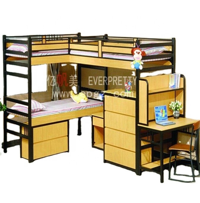 School Dormitory Furniture Wooden Triple Metal Ergonomic Comfortable Student Bunk Bed with Desk for Middle School Student