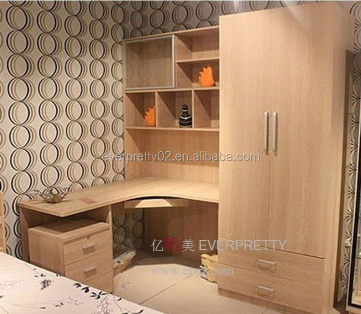 Dormitory Furniture Wooden Adult Study Desk with Wardrobe and Bookshelf for One Student