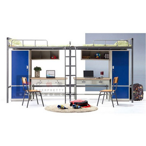 New style and good looking college high school dormitory  iron bunk bed with desk and locker