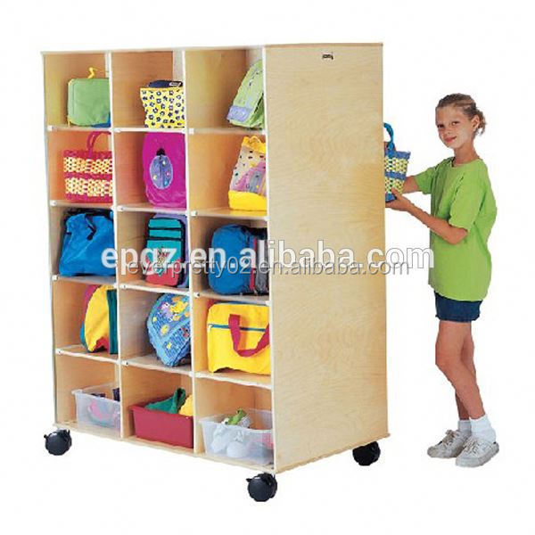 Cartoon Design Kindergarten Clothes Lockers Cabinet Classroom Nursery Daycare Kids Wood Cloth Toys Storage Cupboard