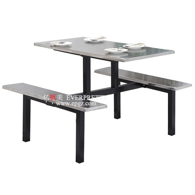 School Canteen Furniture Stainless Steel Four Seats Dinning Table and Bench