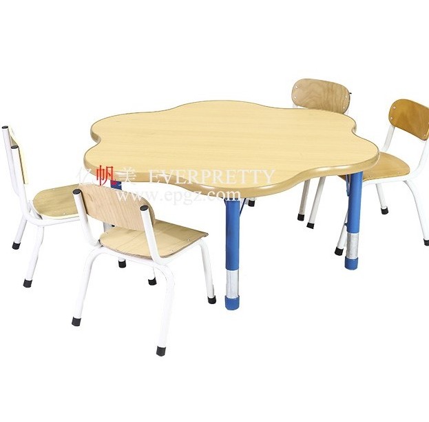 Flower Shape Kids Desk and Chair for Classroom Furniture Nursery Height Adjustable Table and Wooden Chair for Children