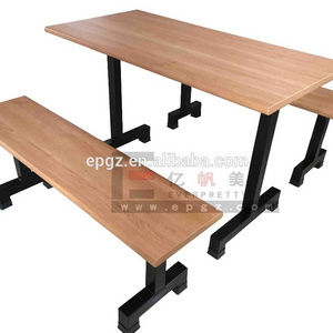 Restaurant Furniture School Canteen Rectangle Shape 4 Seaters Dining tables and Bench Chair Set