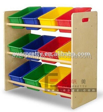 Modern Daycare Center Furniture 4 Layers Children Wooden Toy Storage Cabinets with Plastic Drawers