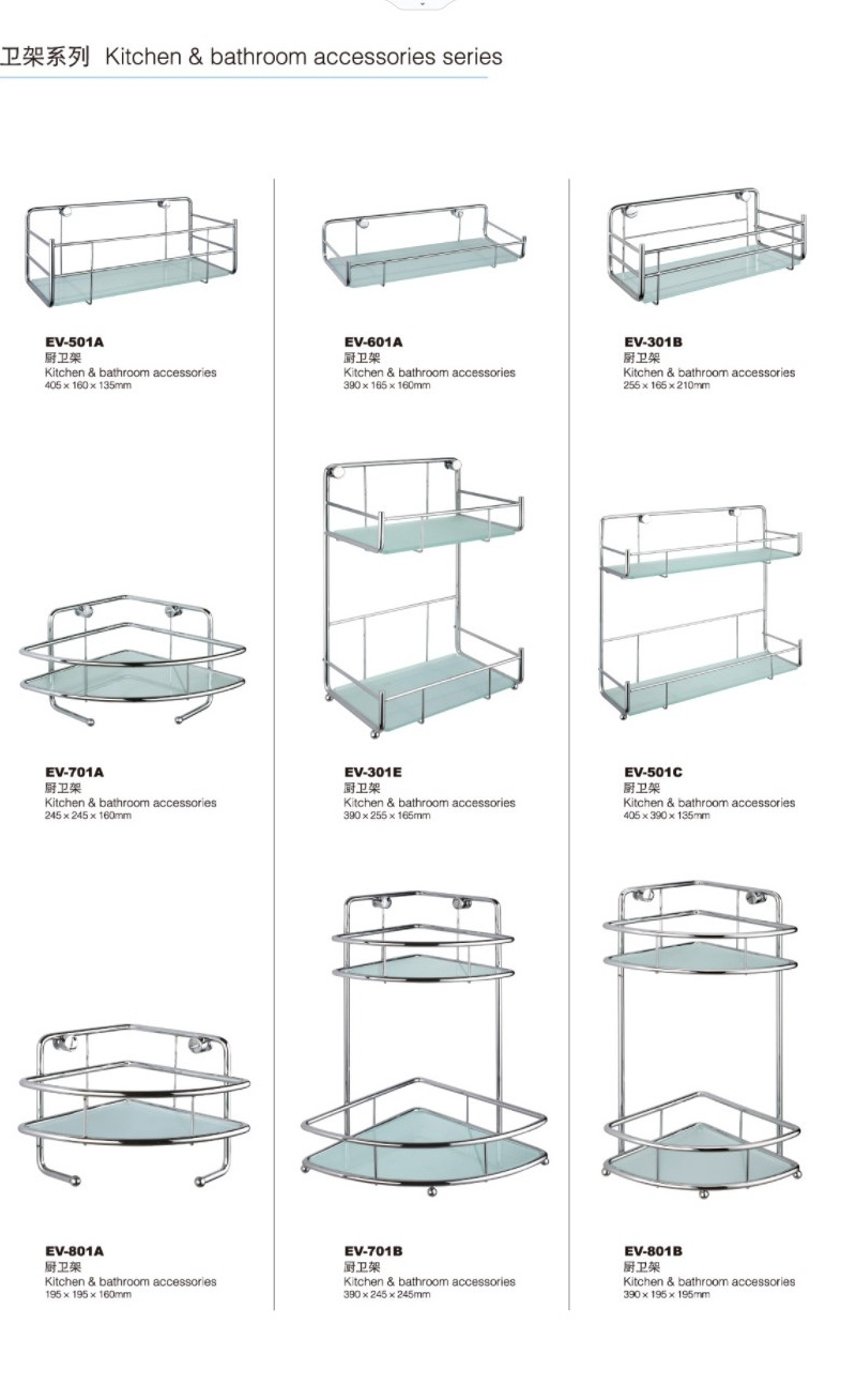 double layer  Glass Wall Shelf for Bathroom Stainless Steel Corner  stainless steel Kitchen robe hook Towel Rack