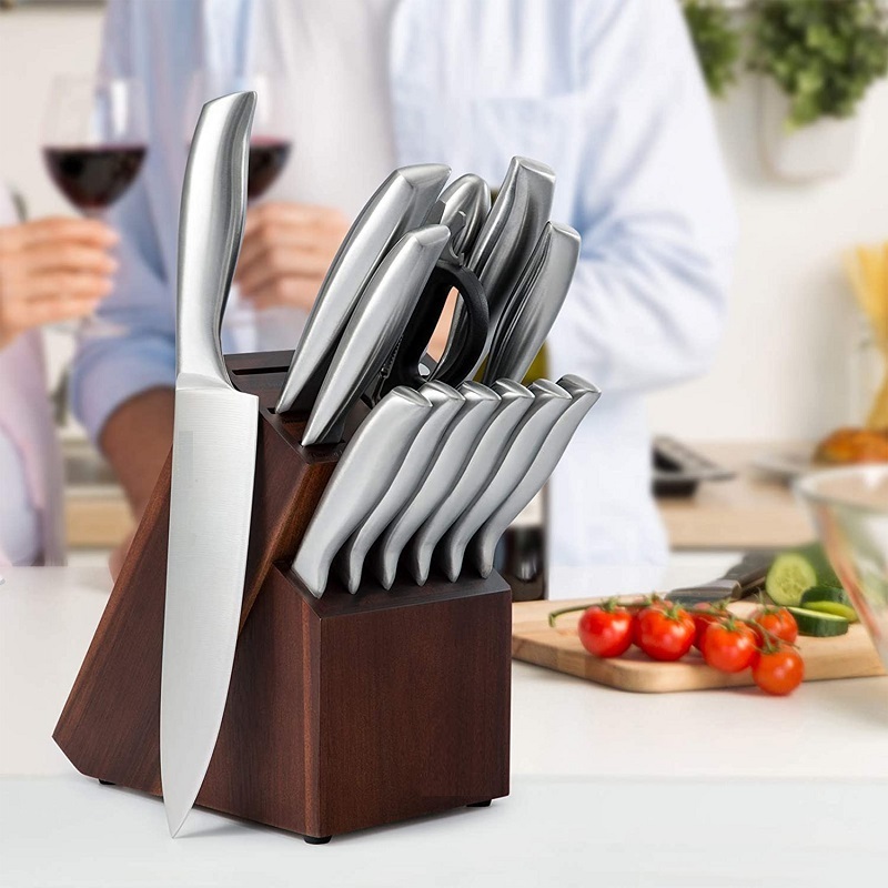 Top Seller 14 Pieces Kitchen Knives Stainless Steel Hollow Handle Self Sharpening Chef Kitchen Knife Set With Block