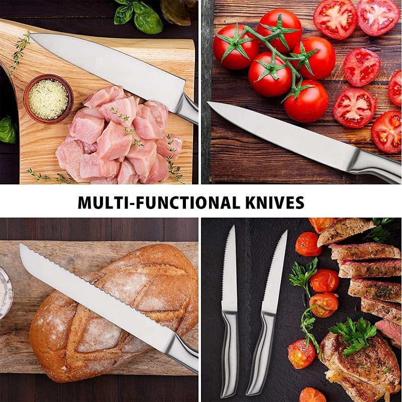 Top Seller 14 Pieces Kitchen Knives Stainless Steel Hollow Handle Self Sharpening Chef Kitchen Knife Set With Block