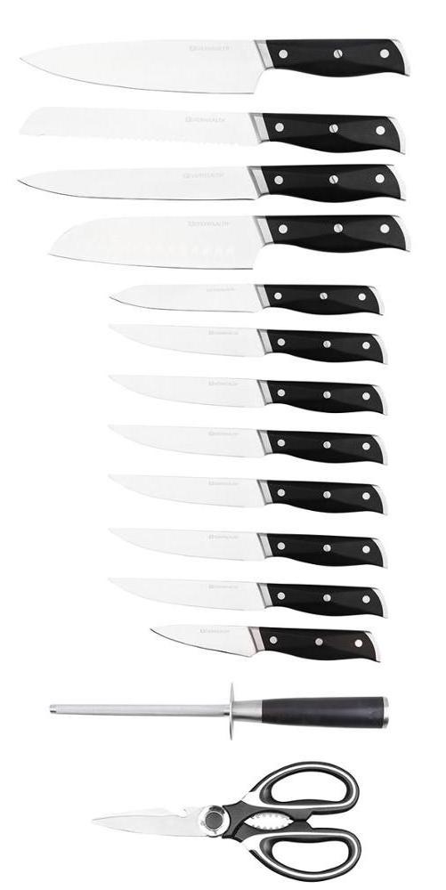 Kitchen Forged Handle Stainless Steel Knife Set With Block And Sharpener