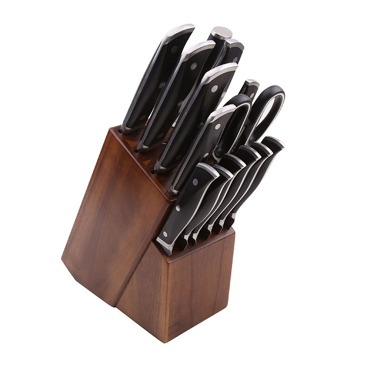 Kitchen Forged Handle Stainless Steel Knife Set With Block And Sharpener