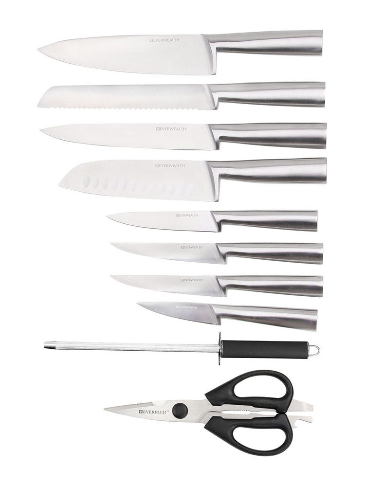 Kitchen Forged Handle Stainless Steel Knife Set With Block And Sharpener