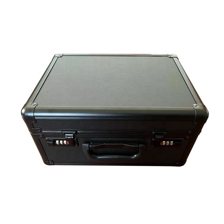 High quality black aluminum carry case with cut out foam insert and combination lock