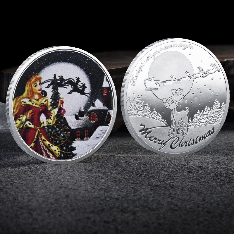 Wholesale Metal Christmas coin Color printing Santa Claus coins Christmas creative medal coins