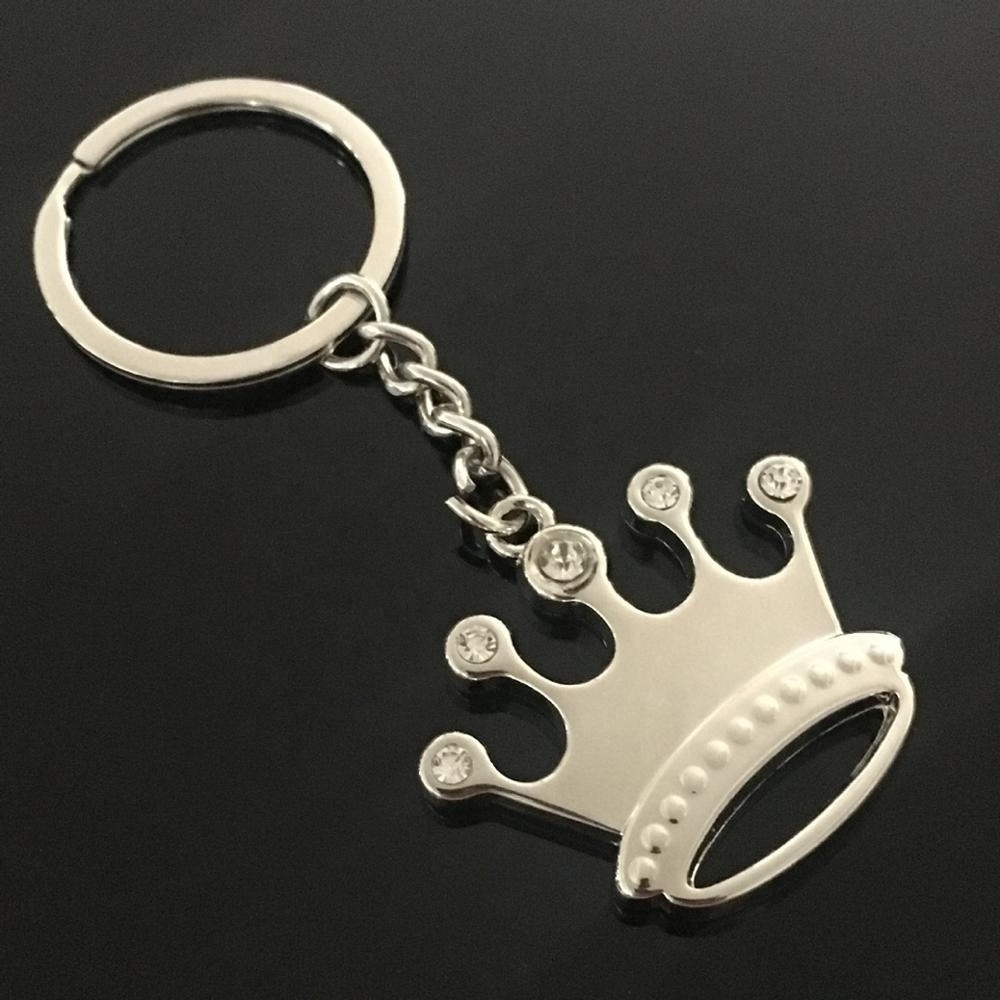 Hot Sale Crown Keychain Shiny Silver Key Chain Metal Crown Stone Keyring