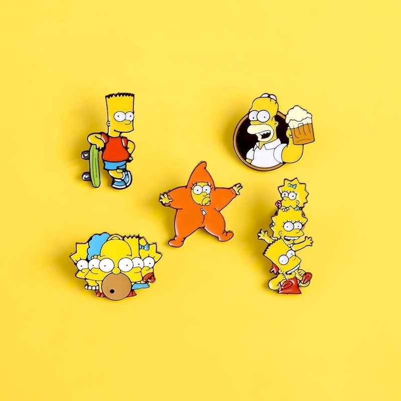 Wholesale metal anime pins carton Simpsons funny pins cute enamel anime badges pins for clothes in stock