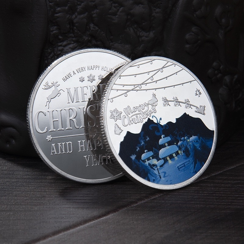 Wholesale Metal Christmas coin Color printing Santa Claus coins Christmas creative medal coins