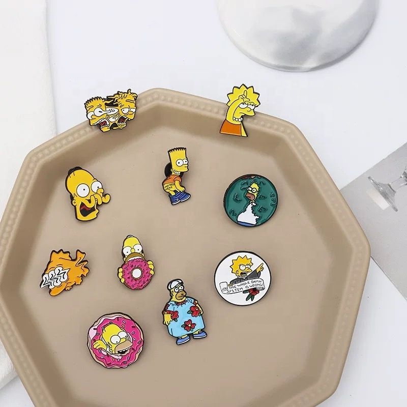 Wholesale metal anime pins carton Simpsons funny pins cute enamel anime badges pins for clothes in stock