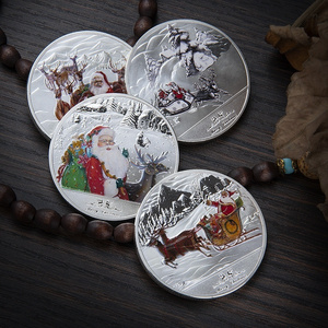 Wholesale Metal Christmas coin Color printing Santa Claus coins Christmas creative medal coins