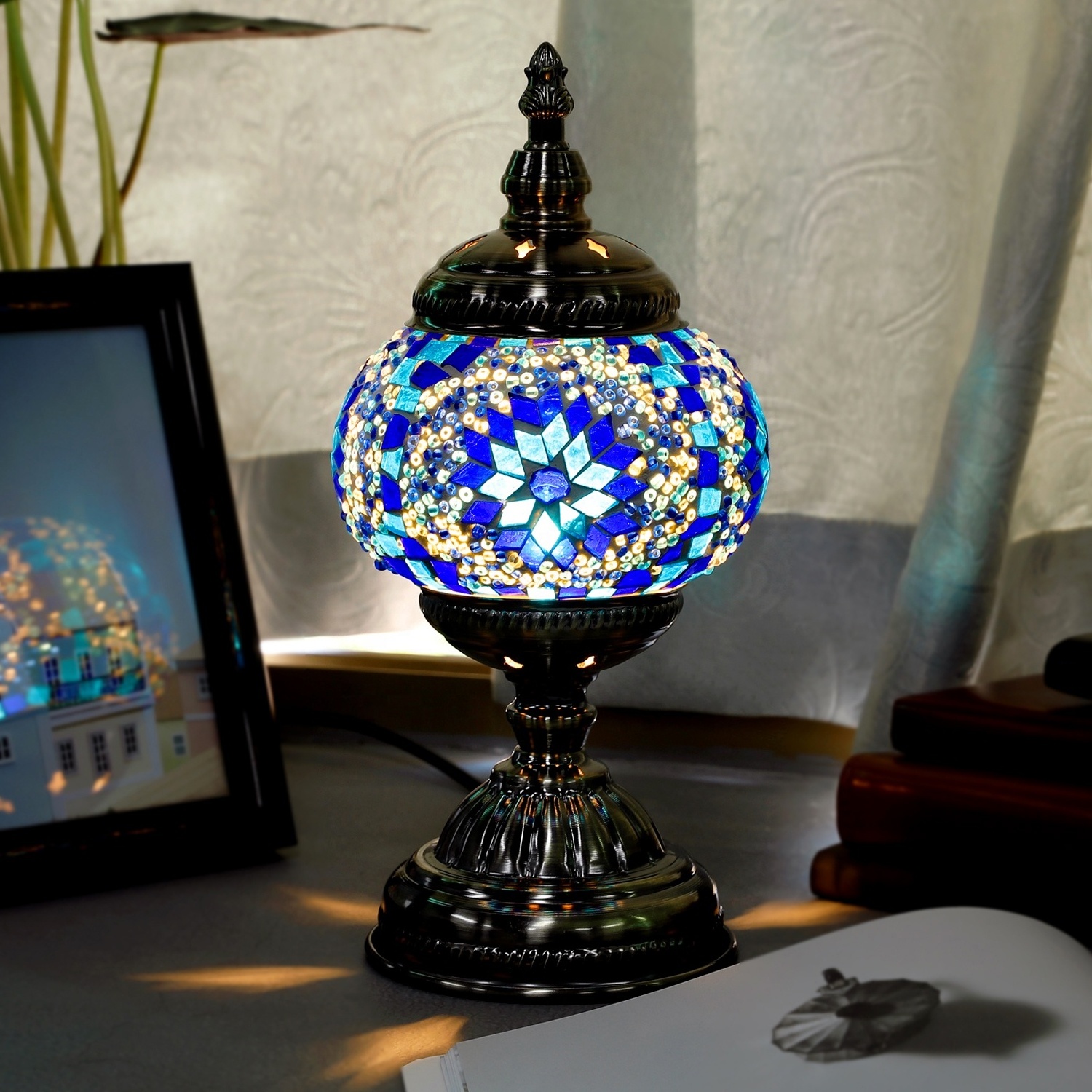 Marrakech Decoration Turkish Lamp with Internal Rechargeable Battery LED Bulbs Movable Touch Mosaic Moroccan Table Lamp