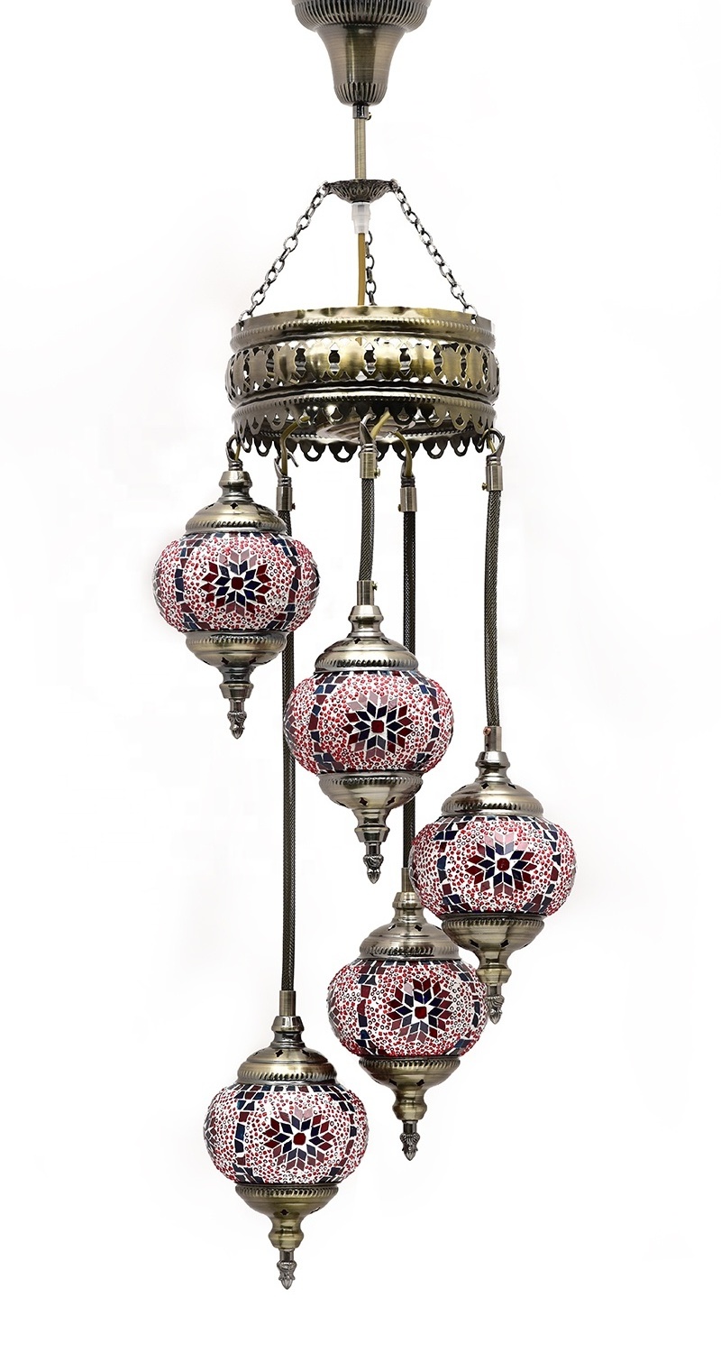 Marrakech Manufacture Handmade Turkish Moroccan Colorful Mosaic Stained Glass Ceiling Hanging Light Chandelier Lantern