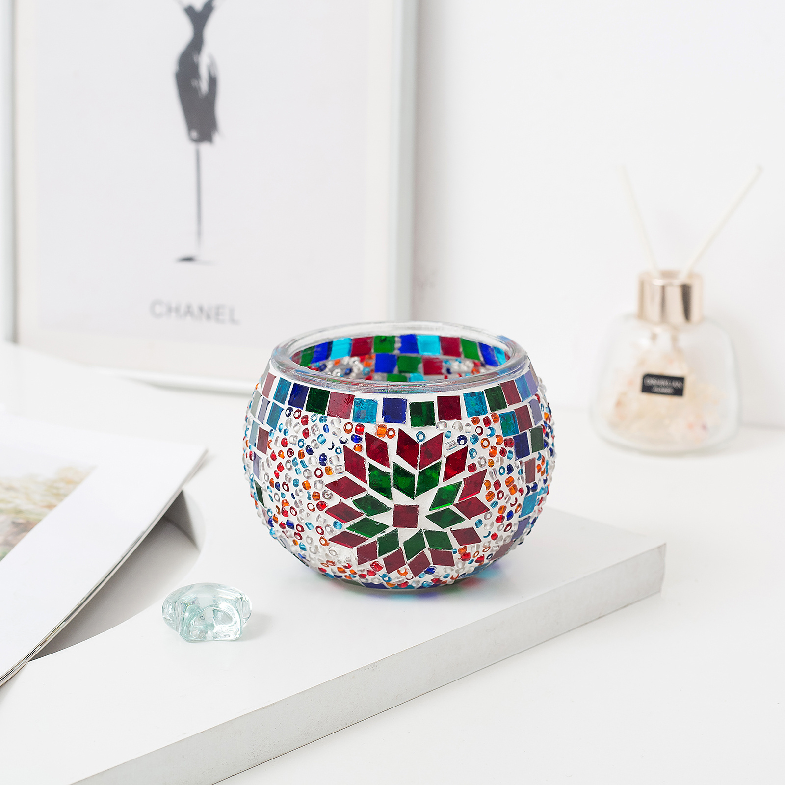 Marrakech  Handmade Custom Turkish Glass Mosaic DIY Candle Holder for Home Decoration