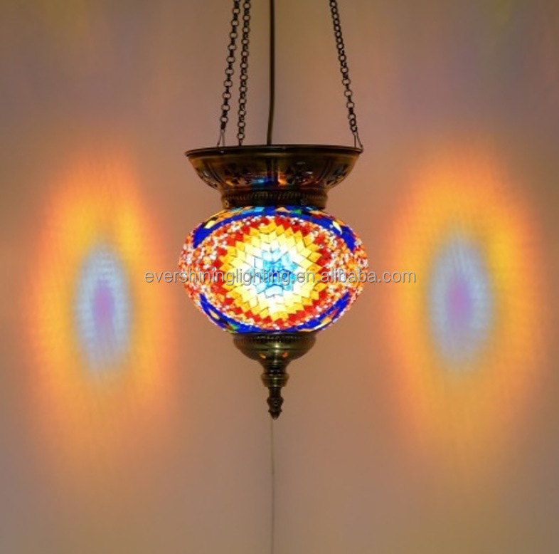 Marrakech Turkish Moroccan Handmade Mosaic Glass Colorful Boho Ceiling Pendant Hanging Lamp Light Chandelier