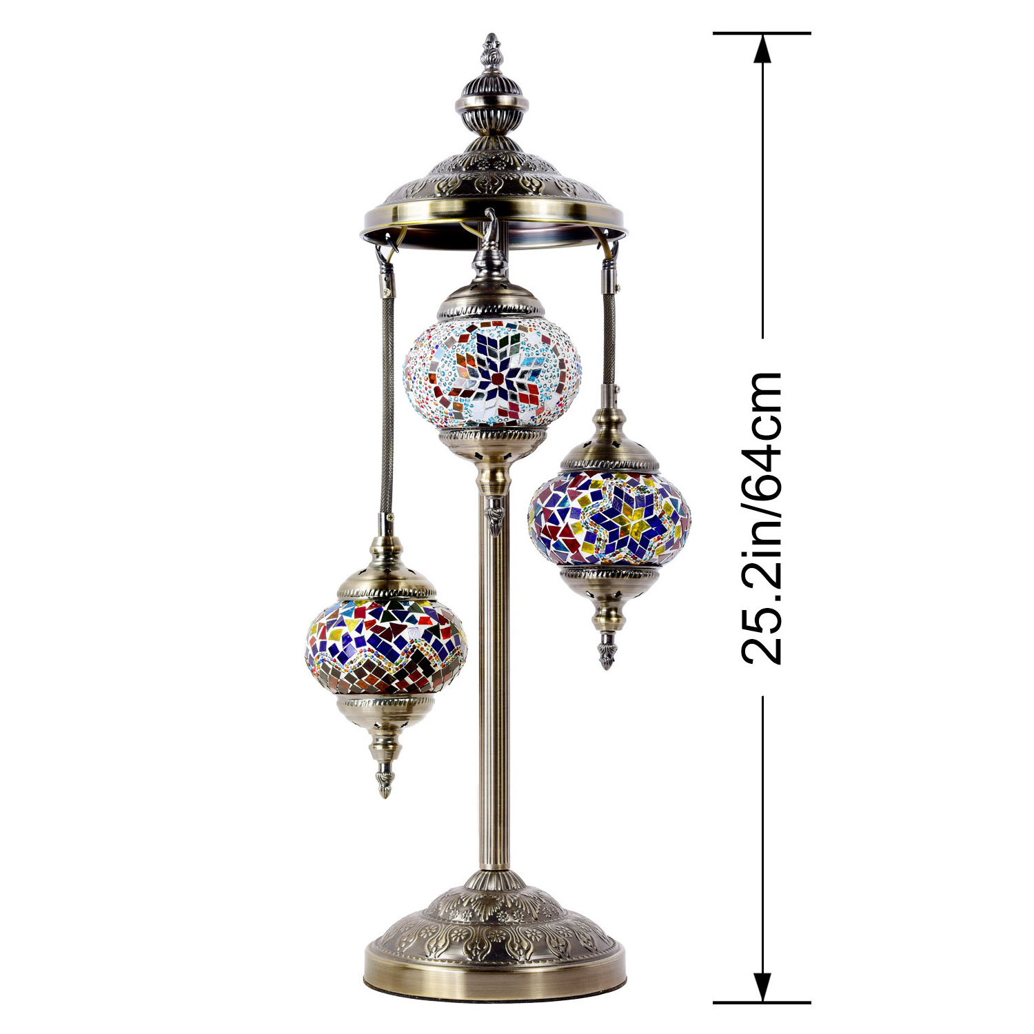 Marrakech Handmade 3 Globe colorful Turkish Mosaic Glass Moroccan floor lamp Night Lamp Light