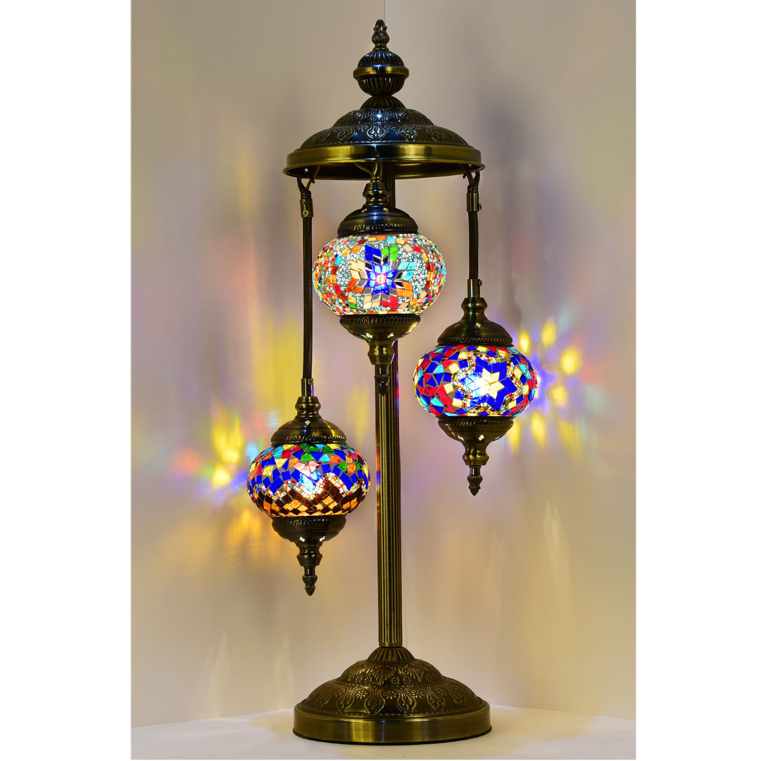 Marrakech Handmade 3 Globe colorful Turkish Mosaic Glass Moroccan floor lamp Night Lamp Light