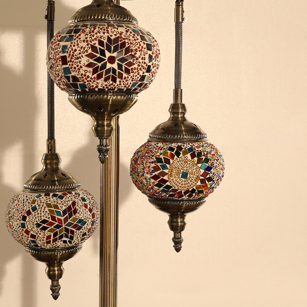 Marrakech Handmade 3 Globe colorful Turkish Mosaic Glass Moroccan floor lamp Night Lamp Light