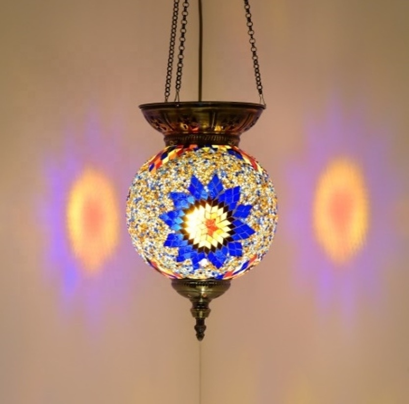 Marrakech Turkish Moroccan Mosaic in Pendant Ceiling Hanging Light with Cord Decorated Chain