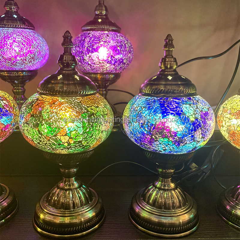 Marrakech Handmade Mosaic Crackle Glass Table Lamps Crackle Stained Glass Night Light for Home Decor Bedroom Living