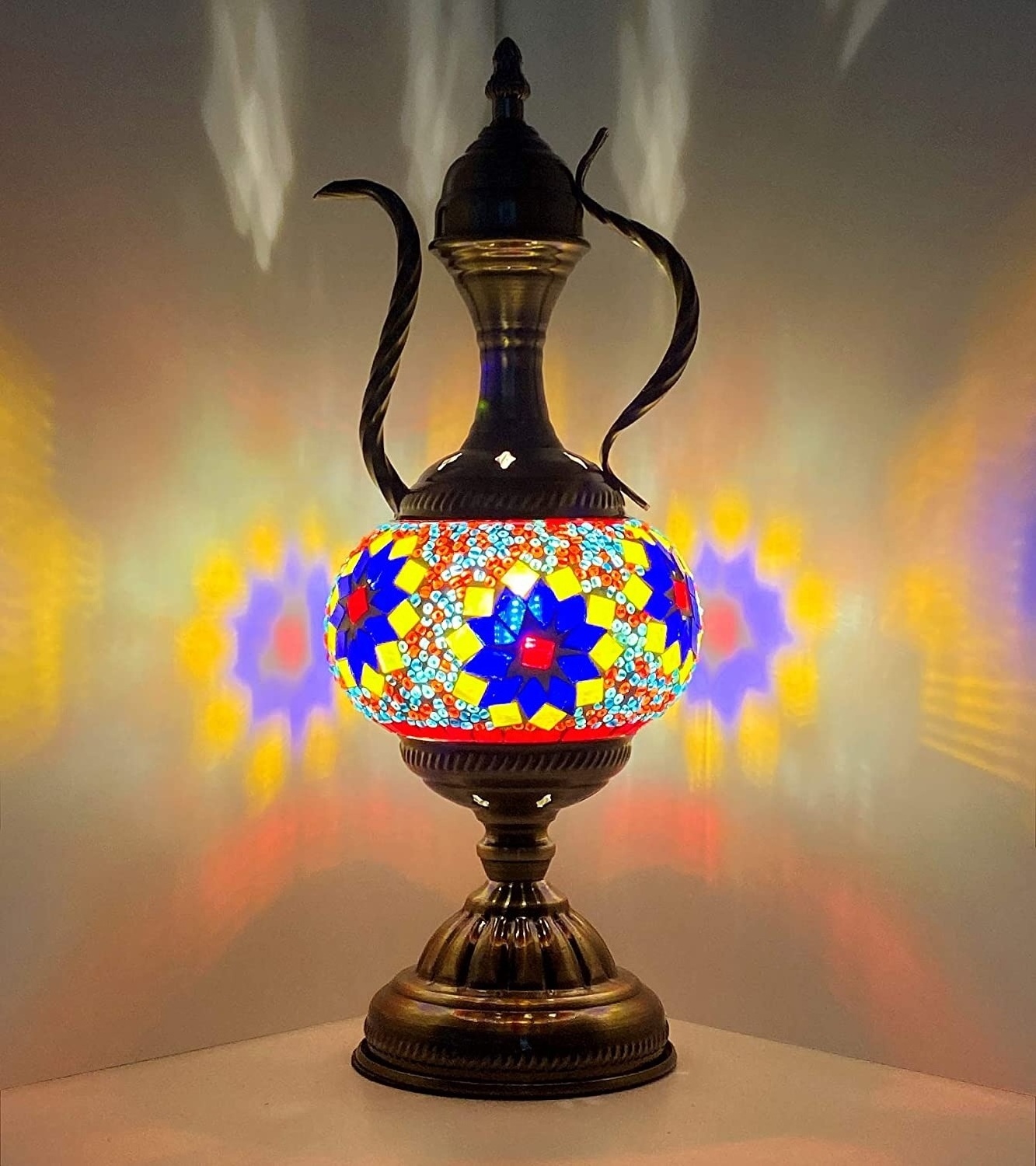 Marrakech Turkish Moroccan Mosaic Table Lamp Stained Glass Desk Bedside Lamp Room Decor Teapot Lamp