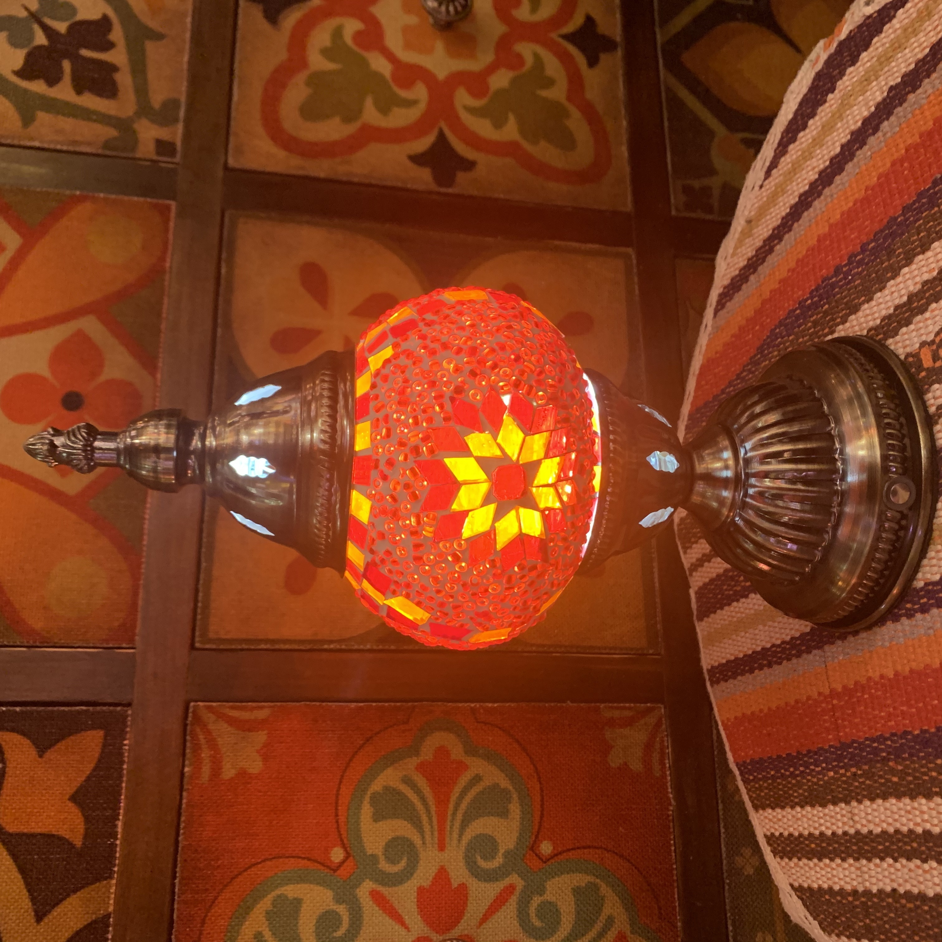 Marrakech BATTERY OPERATED Touch switch Mosaic Table Lamp with BUILT-IN LED,usb charger, Turkish Handmade Lamp