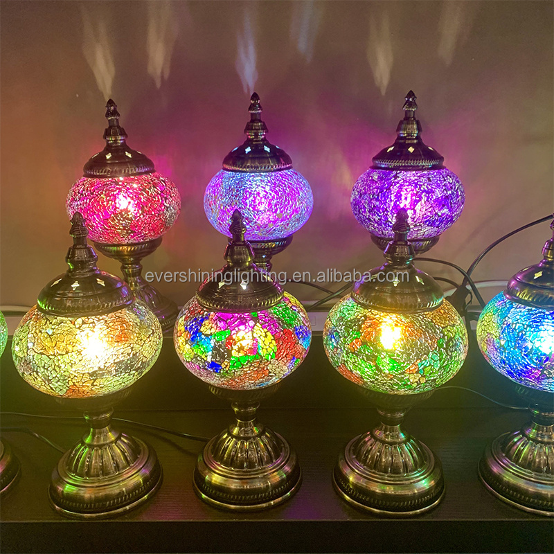 Marrakech Handmade Mosaic Crackle Glass Table Lamps Crackle Stained Glass Night Light for Home Decor Bedroom Living