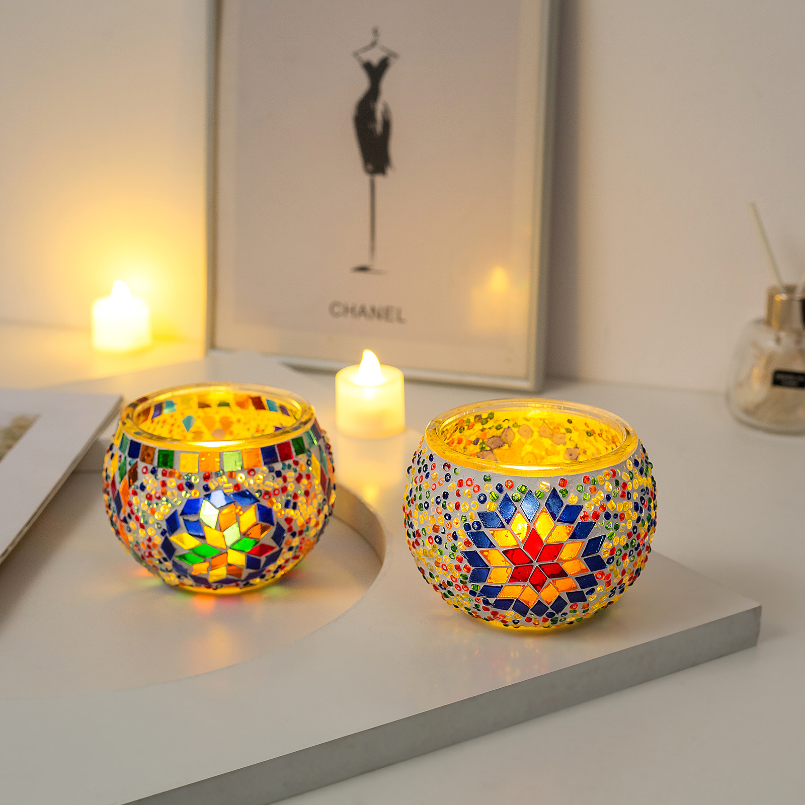 Marrakech Glass Votive Tealight Candle Holders Handmade Mosaic Glass Tea Lights